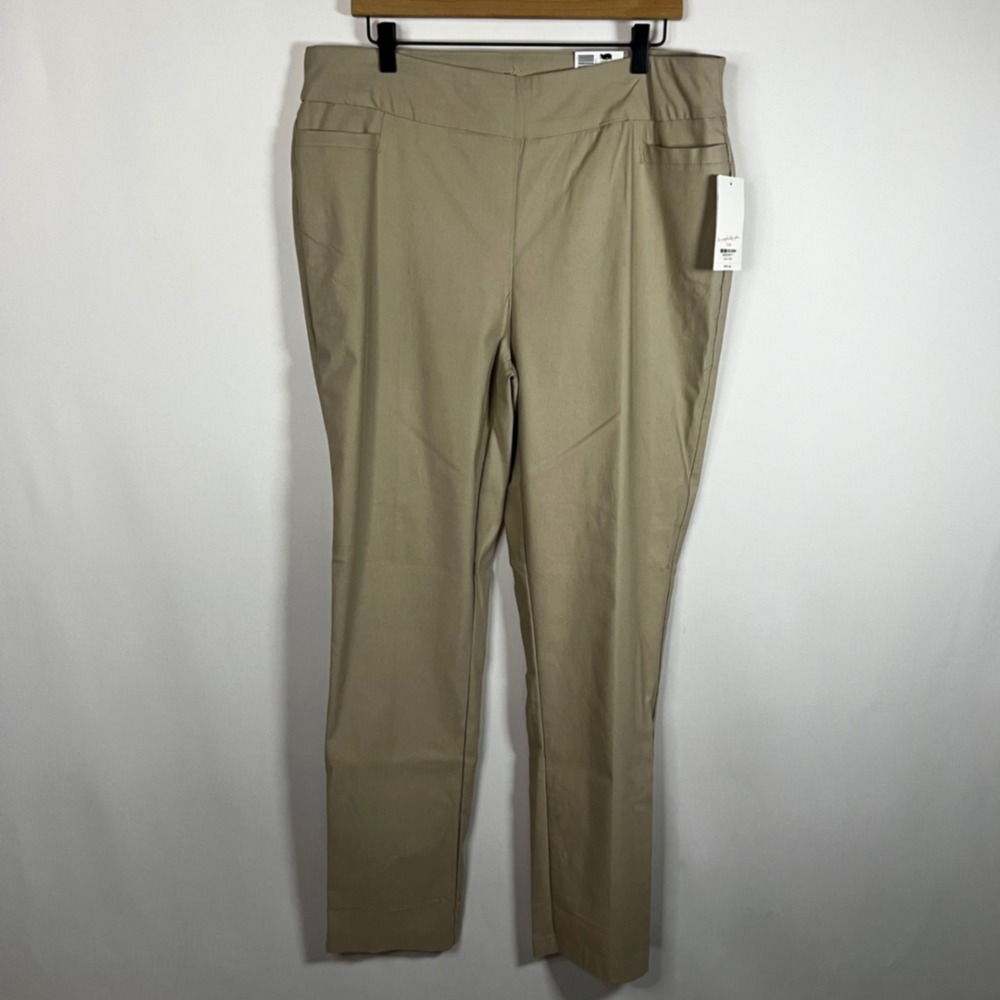 NWT Kim Rogers Trousers Women 16 W Average Tan Tummy Control Millenium Straight‎